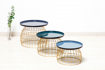Set 3 masute de cafea rotunde din fier 26 cm / 32 cm / 42 cm albastru închis / verde / gri - Img 2