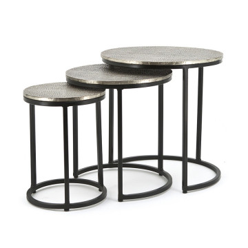 Set 3 masute de cafea rotunde din metal Trapeze 45x45x45 cm gri - Img 1