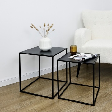Set de 2 Măsuțe de cafea Alrik, Pătrate, din Oțel Vopsit electrostatic, Negru, 34x34x37 cm și 38x38x41 cm - Img 6