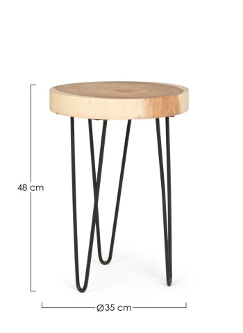 Set de 2 Măsuțe de cafea Tuala, Rotunde, din lemn de mungur și oțel, Natur, Diametru 35 cm, Înălțime 48 cm - Img 2