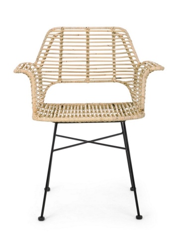 Set de 2 scaune cu brațe, din împletitură Kubu și oțel, finisaj natural, 66x58.5x83 cm - Img 3
