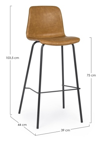 Set de 2 scaune de bar Kyra, vintage, piele ecologică maro, picioare din oțel , 44x103,5 cm - Img 2