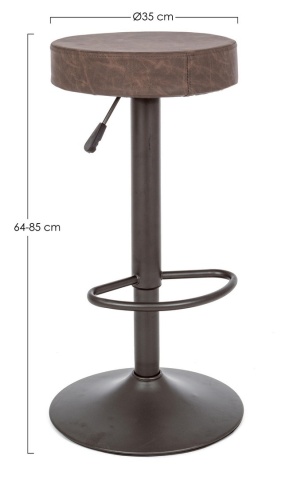 Set de 2 scaune de bar Piper Vintage, reglabile pe înălțime, cu șezut din piele ecologică maro și bază metalică gri mat, 35x35x64-85 cm - Img 2