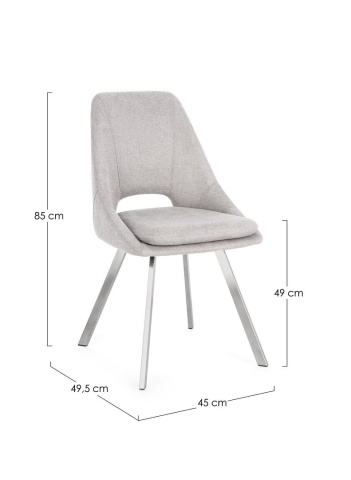 Set de 2 scaune Kashar, tapițate, gri deschis, cu picioare din oțel inoxidabil, 45x49.5x85 cm - Img 3