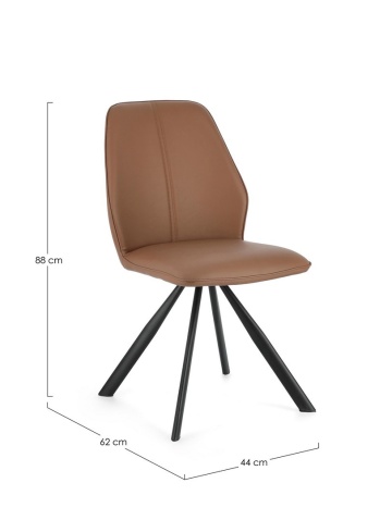 Set de 4 scaune din piele ecologică și picioare din oțel vopsit electrostatic, coniac, 44x62x88 cm - Img 2
