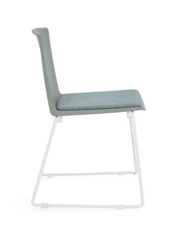 Set de 4 scaune Giulia, din plastic cu șezut tapițat și picioare din oțel vopsit epoxidic, alb/verde salvie, 43.5x50x79 cm - Img 6