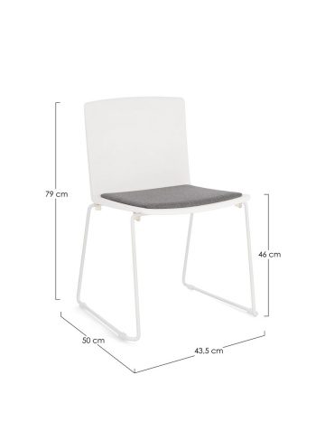 Set de 4 scaune Giulia, din plastic cu șezut tapițat și picioare din oțel vopsit epoxidic, alb/alb, 43.5x50x79 cm - Img 3