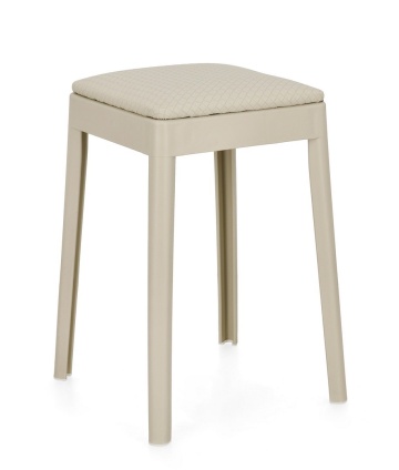 Set de 4 taburete Scooby, din polipropilenă și piele ecologică, gri deschis, 34x34x49 cm