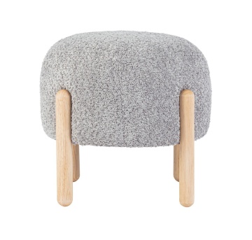 Taburet Dayla, rotund, diametru 45 cm, din poliester cu efect bouclé, gri deschis - Img 3