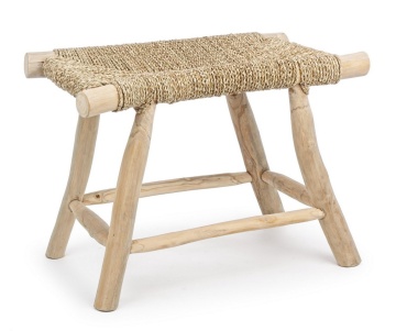 Taburet din ramuri de tec, finisaj natural, 60x38x45 cm