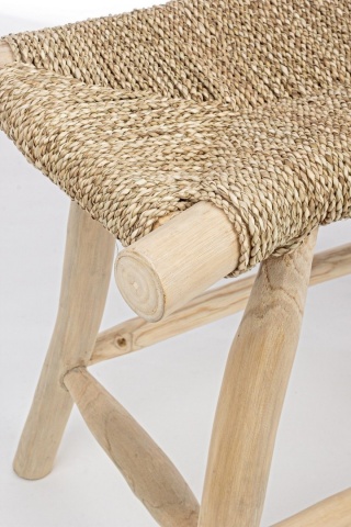 Taburet din ramuri de tec, finisaj natural, 60x38x45 cm - Img 6