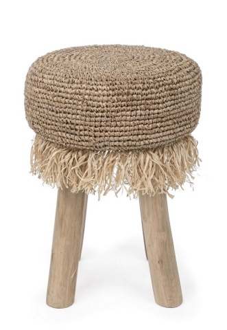 Taburet Florinda, din ramuri de lemn de tec, cu șezut împletit din sisal, finisaj natural, diametru 35 cm, înălțime 45 cm - Img 3