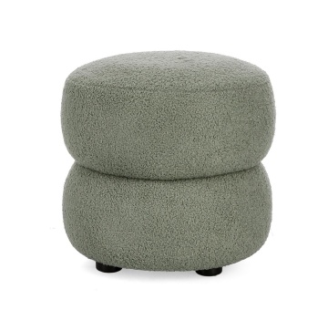 Taburet Gabbty, poliester cu efect bouclé, verde salvie, diametru 41 cm, înălțime 39 cm
