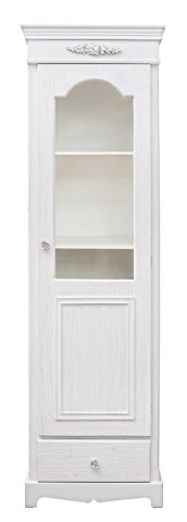 Vitrină Blanc, cu 1 ușă și 1 sertar, din MDF, finisaj alb mat cu efect albit, 50x34x170 cm - Img 3