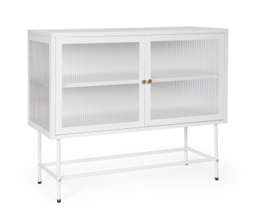Vitrina Carey, 2 uși, din oțel, alb, 110x43x90 cm