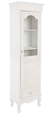 Vitrină Clorine cu 1 ușă și 1 sertar, cu motive florale încrustate, din MDF cu finisaj mat, 50x34x181 cm