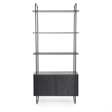 Bibliotecă din lemn de mango James 2 usi 96x46x210 cm neagra