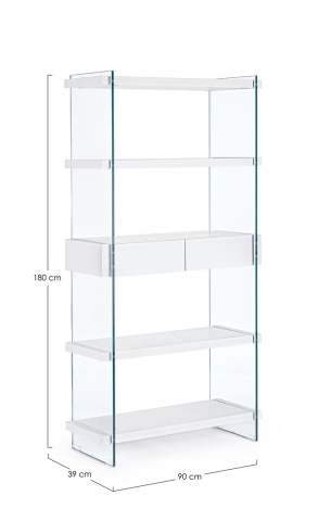 Bibliotecă LINE cu 4 rafturi și 2 sertare albă 180 cm - Img 2