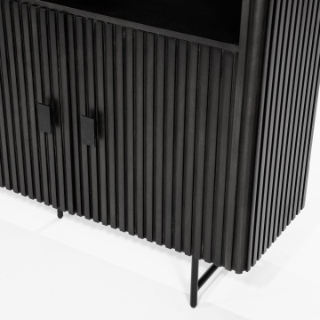 Biblioteca Remi din lemn de mango negru 200x37x200 cm - Img 5