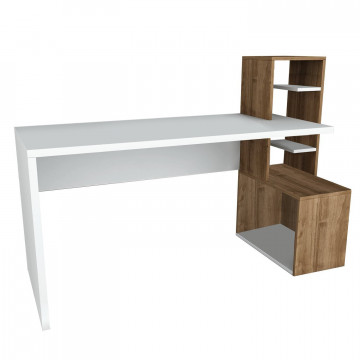 Birou cu rafturi din pal melaminat Side nuc si alb 120 cm - Img 4