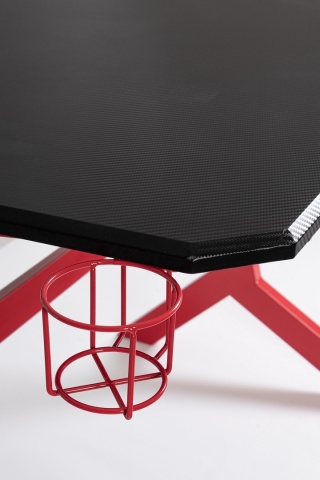 Birou de gaming, cu cadru metalic și blat cu efect de fibră de carbon, roșu și negru, 118x65x76 cm - Img 8