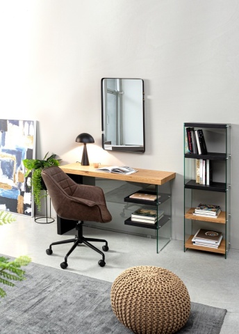 Birou Line, cu 2 rafturi, din MDF și sticlă securizată, negru, 120x50x76 cm - Img 10
