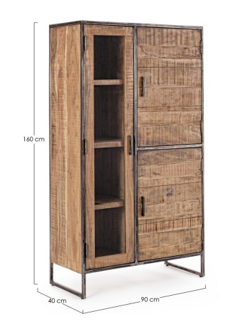 Bufet cu vitrină Elmer, cu 3 uși, din lemn de acacia și oțel, 90x40x160 cm - Img 2