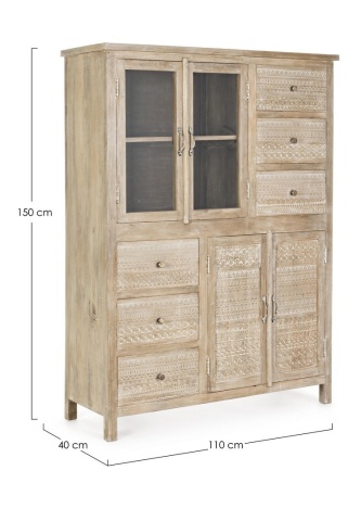 Bufet Mayra, cu 4 uși și 6 sertare, cu decorațiuni sculptate manual, din lemn de mango, 110x40x150 cm - Img 2