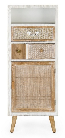 Cabinet Eloise, 1 ușă, 2 sertare, lemn cu inserții ratan și bambus, natural, 48x35x121 cm - Img 3