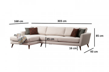 Coltar Mayorkar pe stanga bej, 3 locuri, extensibil - Img 4