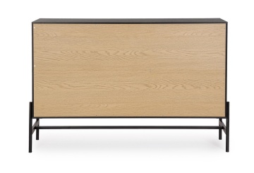 Comoda Allycia, 1 ușă, 3 sertare, lemn de frasin, negru și natur, 124 x 40 x 81.5 cm - Img 4
