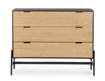 Comoda Allycia cu 3 uși, din lemn de frasin, negru și natural, 104x40x81,5 cm - Img 3