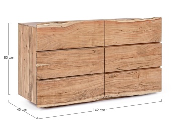 Comodă Aron cu 6 sertare, lucrată manual din lemn de acacia, efect lemn natural, 142x45x83 cm - Img 2
