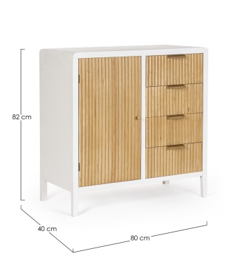 Comodă Charley, cu 1 ușă și 4 sertare, din MDF și lemn, finisaj pe bază de apă, alb și natural, 80x40x82 cm - Img 2
