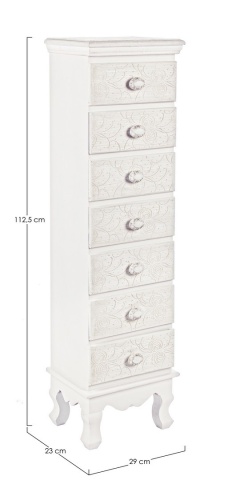 Comodă Clorine cu 7 sertare, cu motive florale încrustate, finisaj mat, 29x23x112.5 cm - Img 2