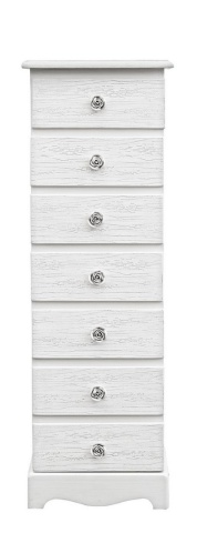 Comodă cu 7 sertare, finisaj alb mat cu efect albit, 29x23x89 cm - Img 3