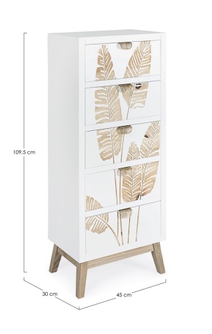 Comodă Folium cu 5 sertare, decor încrustat manual, lemn și MDF, 45x30x109.5 cm - Img 2