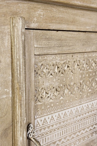 Comodă joasă Mayra cu 2 uși, sculptată manual, din lemn de mango, 150 x 40 x 60 cm - Img 4