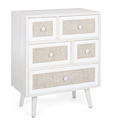 Comodă Montiel cu 5 sertare, din MDF și material textil, 60x33x72.5 cm