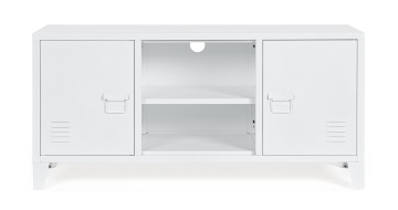 Comodă TV Cambridge, cu 2 uși, din oțel vopsit epoxidic, alb, 120,5x40x58,5 cm - Img 3