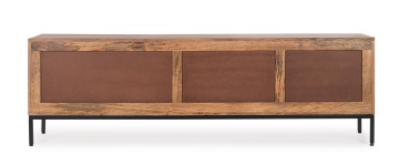 Comodă TV Kindia, cu 2 uși și 1 sertar, lucrată manual, din lemn masiv de mango și oțel, 180x42x55 cm - Img 3
