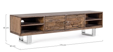 Comodă TV Stanton cu 2 uși, din lemn de mango și reciclat, picioare din oțel inoxidabil, 175x40x45 cm - Img 2