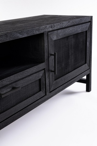 Comodă TV Weston, 180 cm, 2 uși și 1 sertar, din lemn de mango cu inserții din ratan, 180x40x55 cm - Img 6