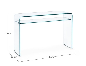 Consolă cu raft, din sticlă, 110x35x75 cm - Img 2