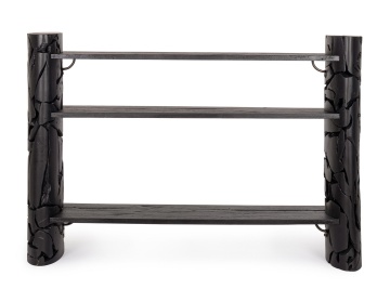 Consolă din lemn de tec reciclat, negru, 156x36x110 cm - Img 2