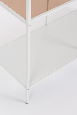 Consolă Haldor, din oțel și MDF furniruit, cu poliță din sticlă, alb și natural, 82x33x85 cm - Img 5