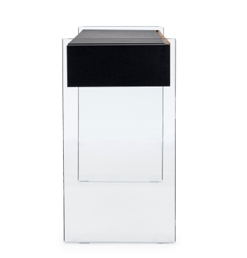 Consolă Line, cu 2 uși, din MDF cu efect de lemn negru și laterale din sticlă, 110x40x75 cm - Img 5