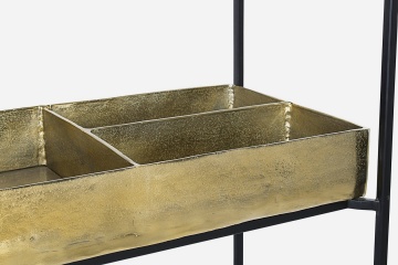 Consolă Mavila cu depozitare, cadru metalic, blat din sticlă și finisaj antichizat, 117x40x85 cm - Img 5