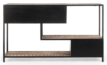 Consolă stil nordic Roderic, rafturi din lemn de mango, cadru din oțel, 140x35x82 cm - Img 4