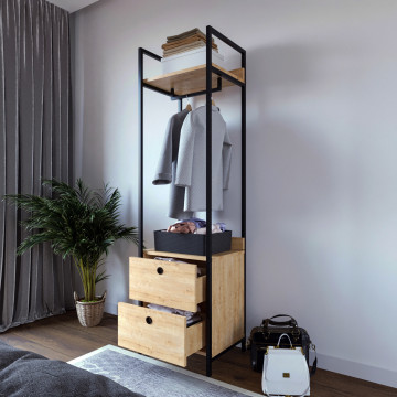 Cuier din pal melaminat cu 2 sertare Gardırop stejar 50x180x 40 cm - Img 3